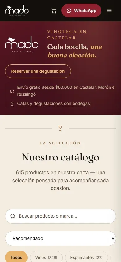 Catálogo de MADO, una tienda de bebidas de Castelar, en celular