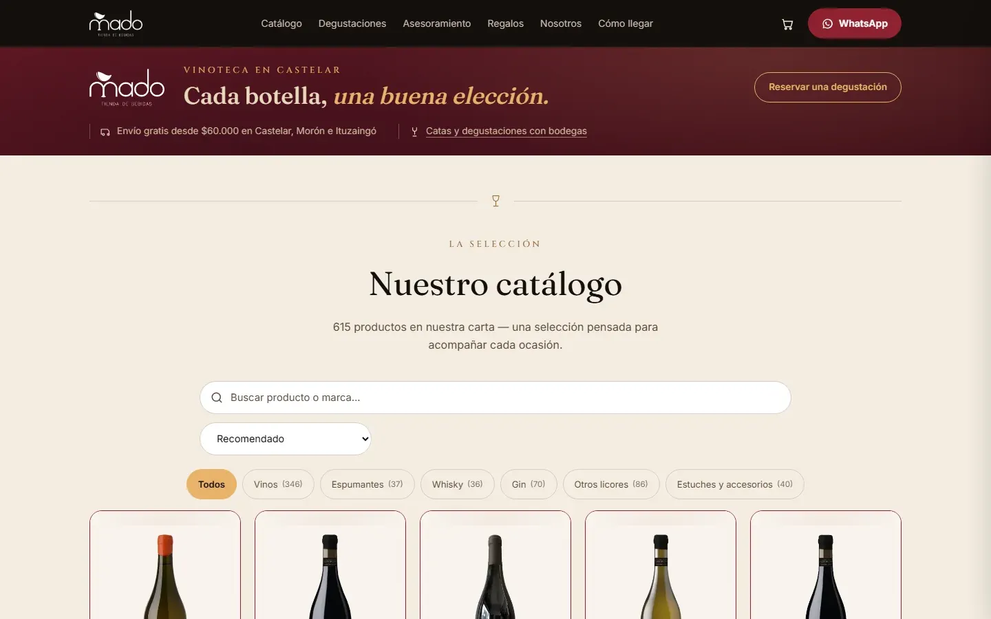 Catálogo de MADO, una tienda de bebidas de Castelar, en computadora